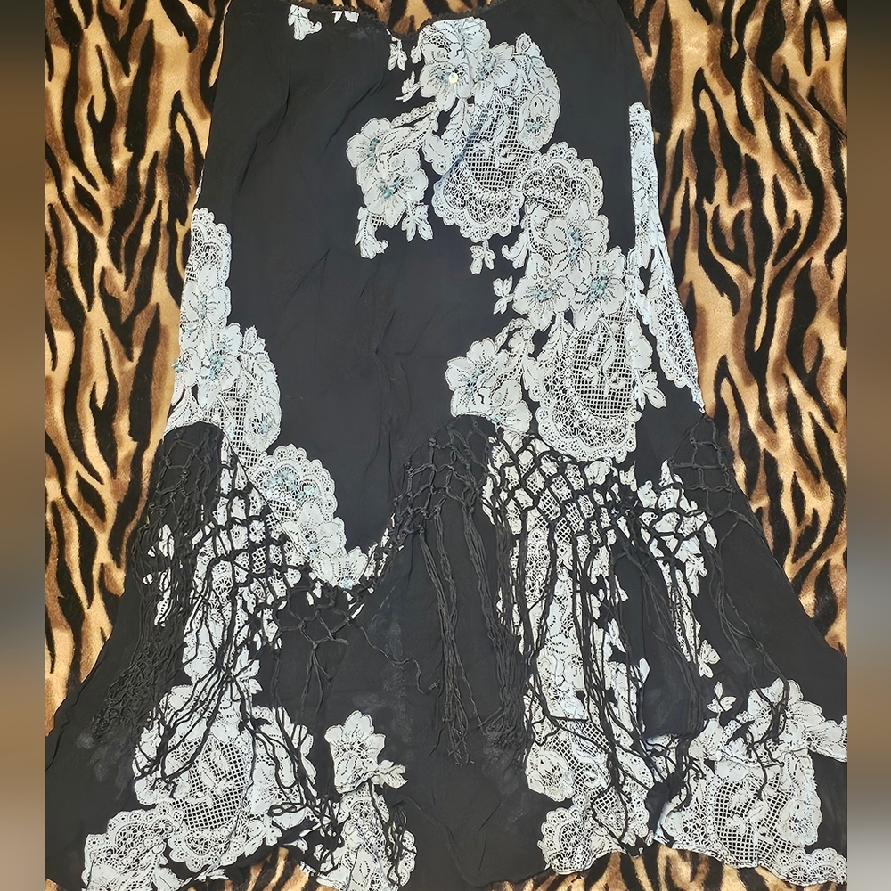 Dress Barn Vintage Lace/Fringe/Beaded Midi Skirt